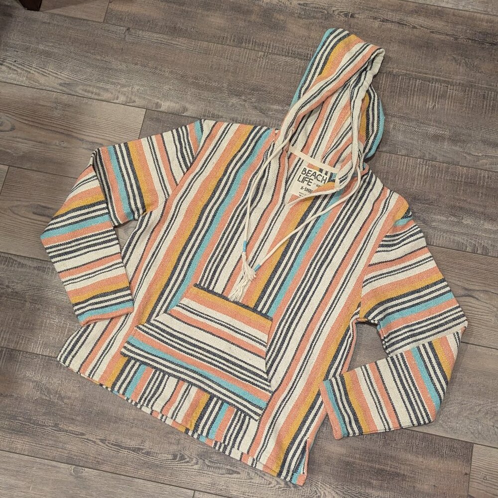 Beach Life by LADRFT Striped Women’s Baja Boho Vacation Pullover Swim Coverup XS